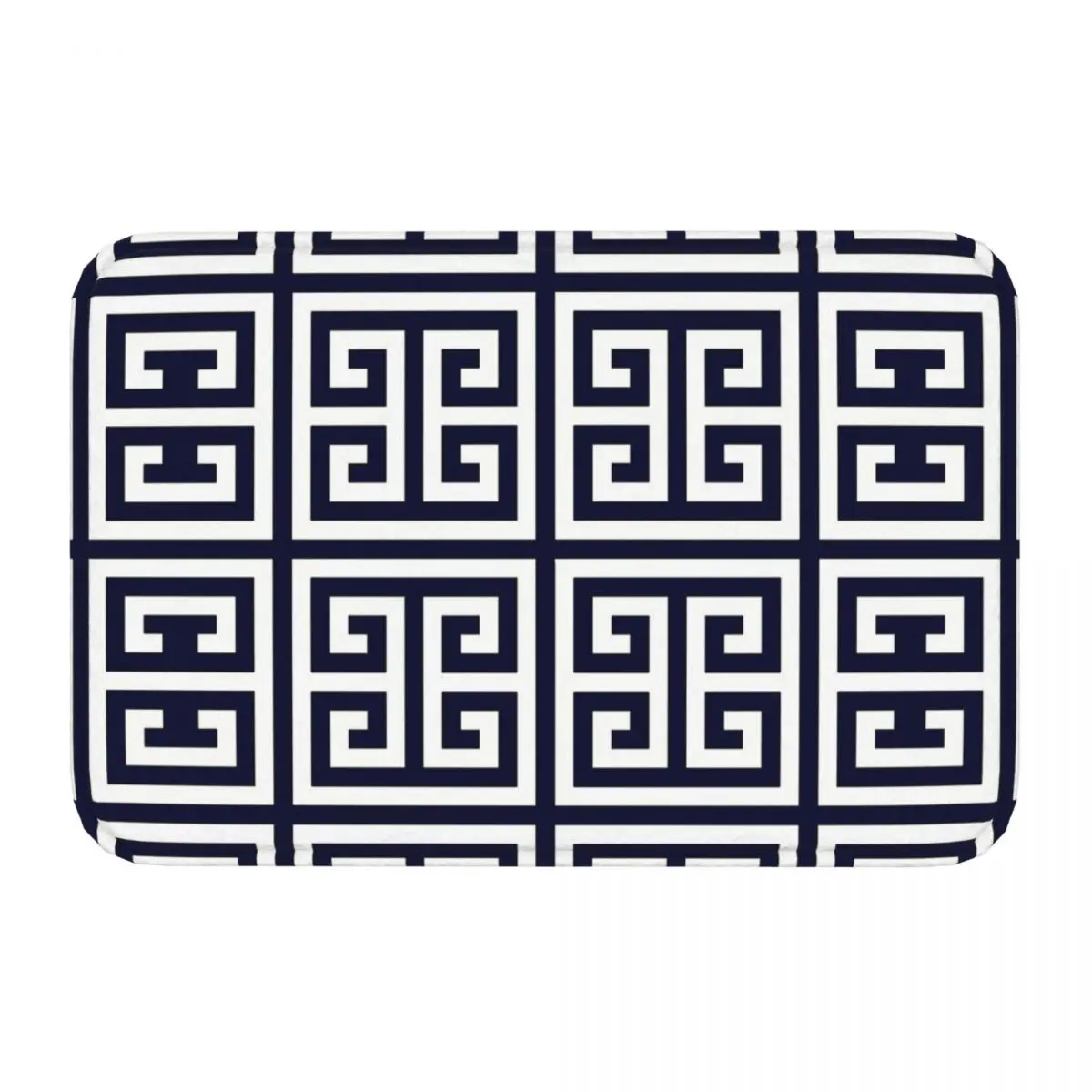 White Navy Blue Geometric Anti-Slip Doormat Greek Key Navy Blue And White Pattern Balcony Carpet Welcome Rug Home Decorative