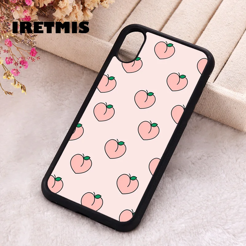 Iretmis phone cover cases for iphone 6 6S 7 8 Plus X Xs Max XR 11 12 13 MINI 14 15 Pro Silicone Aesthetic Pink Peaches