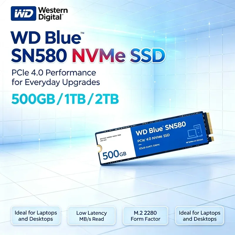 Western Digital WD SN580 Blue NVMe SSD PCIe4.0 M.2 2280 Internal Hard Drive 500GB 1TB 2TB Upgrade Disk For Notebook Desktop PC