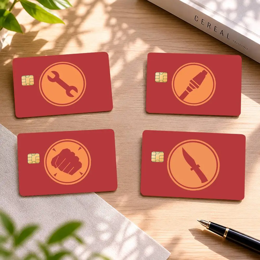 TF2 RED engineer spy pyro 4pcs 1Set Card Stickers Small Waterproof Chip 4PCS Card Sticker Anti-Scratch