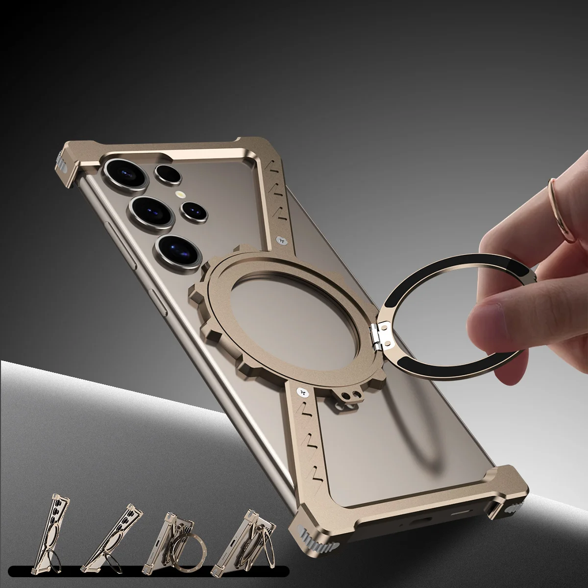 For Samsung Galaxy S22 S23 S24 Ultra S25Ultra Z Shape Metal Frame Phone Case Aluminum Frameless Magnetic Holder Shockproof Cover