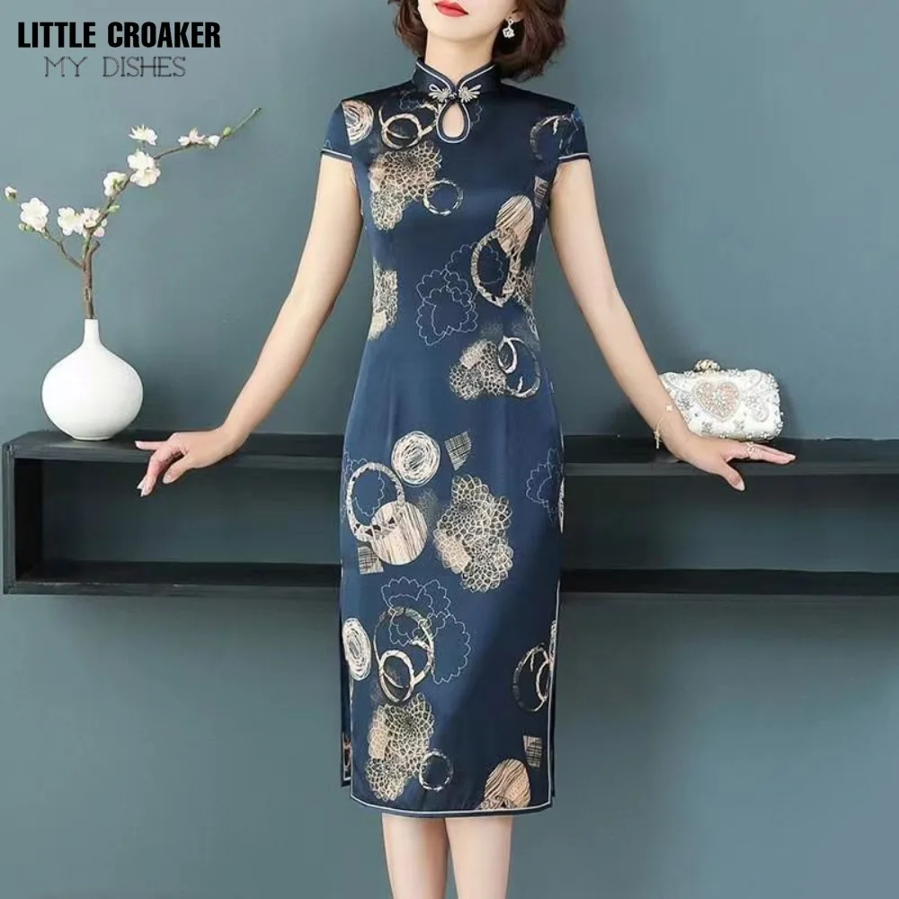 

Women qipao Chinese Special Price Printed Cheongsam Slimming and Belly Covering Mother's Dress Cheongsam 40 To 50 Years Old