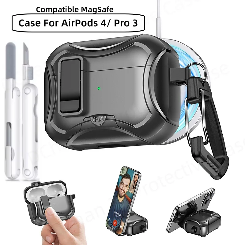 Luxury Case For AirPods 4 3 Pro 3 Magnetic Earphone Case Compatible MagSafe For Men AirPods 4/4 ANC/ AirPods Pro 3 Cases Stand