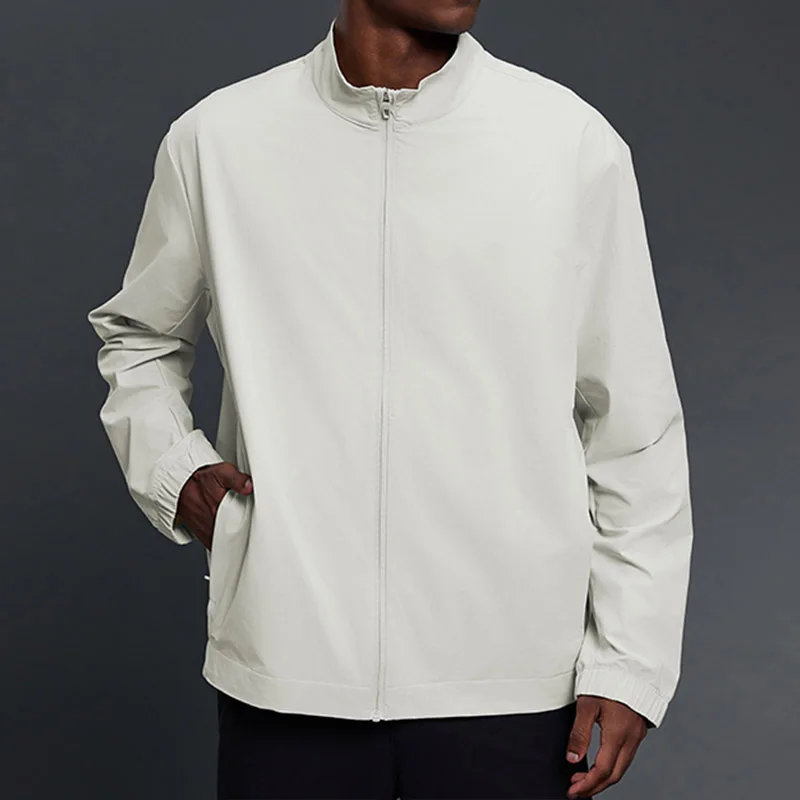 

Men's Autumn Stand Collar Jacket, Casual Loose Windproof Zip Up Coat, Trendy Simple Top