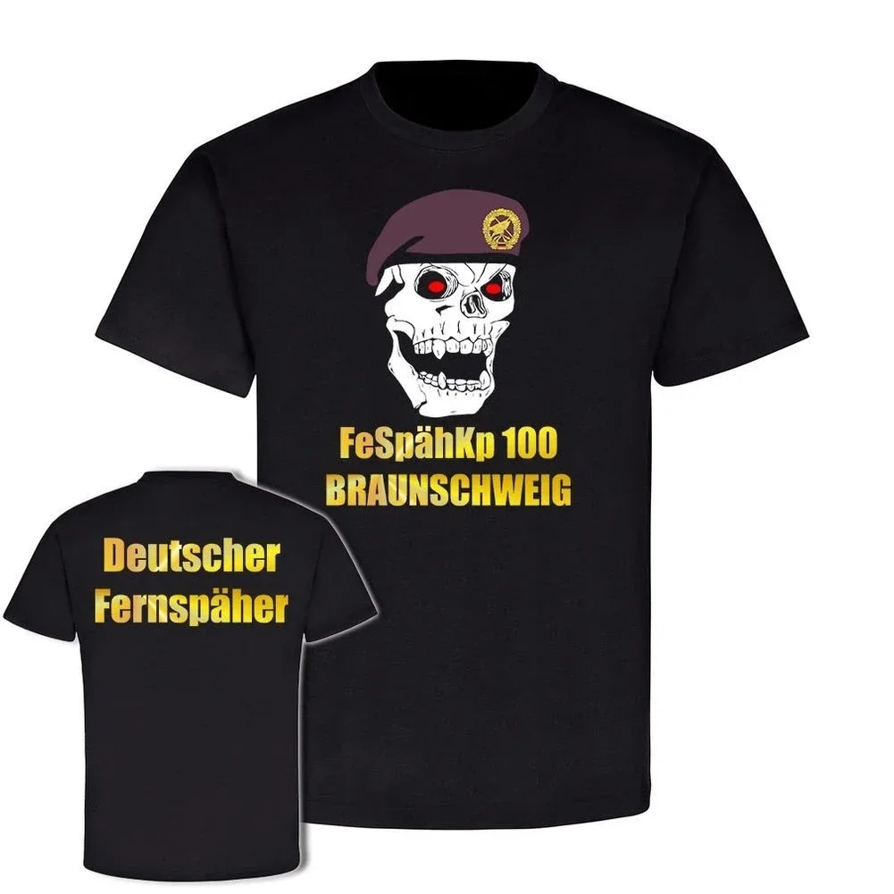 Deutscher Fernspäher FeSjarhKp 100 Braunschweig Totenkopf Cráneo Barett Camiseta. Camiseta de algodón de manga corta con cuello redondo para hombre nueva S-3XL