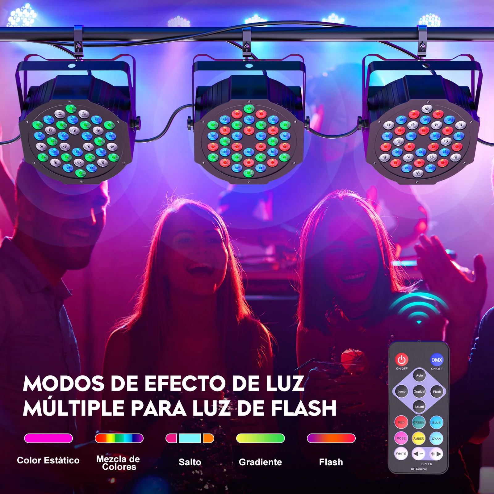 4PCS 36LEDs Par Lights RGB Par Projector Club Lights Remote Control Stage Effect Lighting for Disco Party Bar Theater Live Show