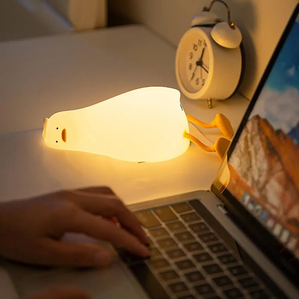 Touch Control Night Light Silicone Night Lamp Cute Duck Night Lamp with Dimmable Led Light Rechargeable Phone Holder for Bedside