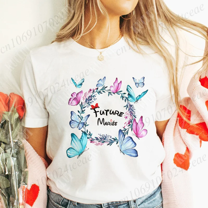 Flower Crown Team Future Bride Squad Tops Bachelorette Wedding Party Women Evjf Tee Casual Women Clothing Flower Crown T-shirt