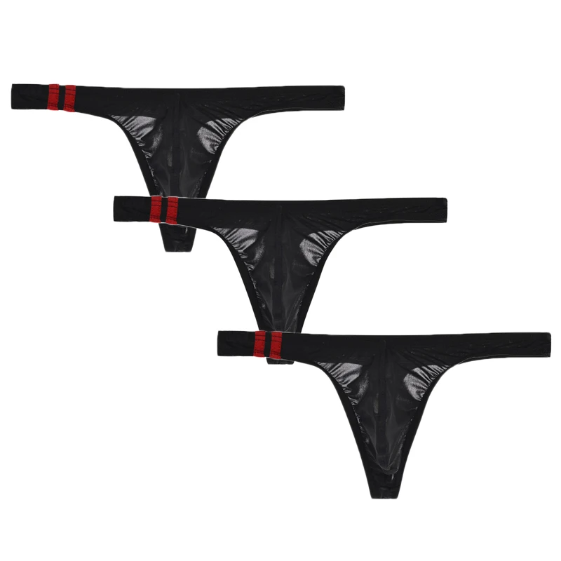 3Pcs/lot Sexy Underwear Men\'s T-Back Underpants Thongs G-String Ice Silk Breathable Male Bikini Panties U Convex Pouch Undies