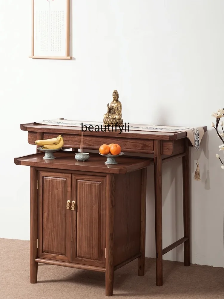 Solid Wood Altar Shrine Modern Buddhist Hall Buddha Table Cabinet Black Walnut Household Prayer  Table Cover Cabinet