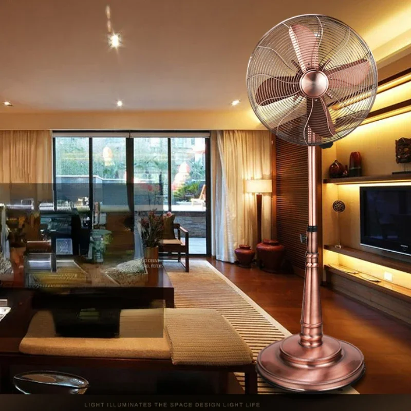 

European Style Retro Nostalgia Floor Fans Household Strong Wind Electric Fans Silent Pure Metal Copper Motor Fans Cooling Fan