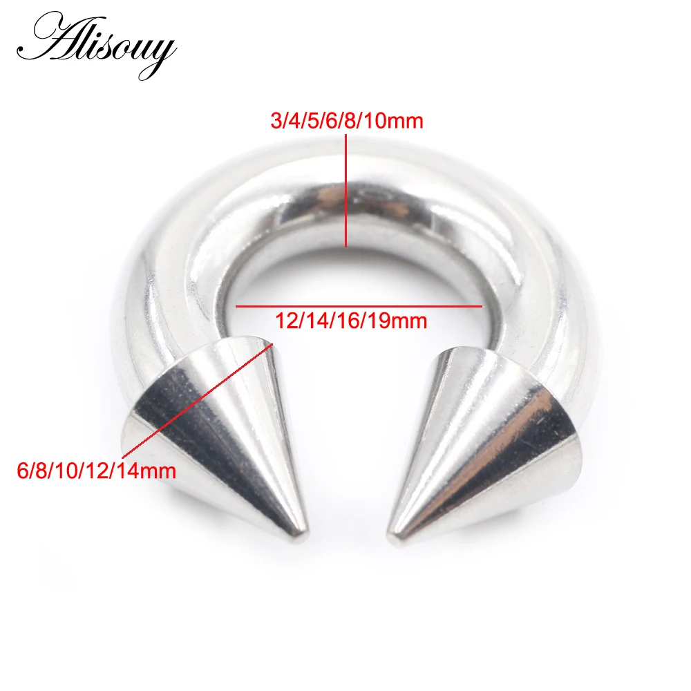 Alisouy 1PC Steel Black Spike Nose Ring Stainelss Steel Cone Large Gauge Piercing Internal Threaded Septum Ear Expander Plug