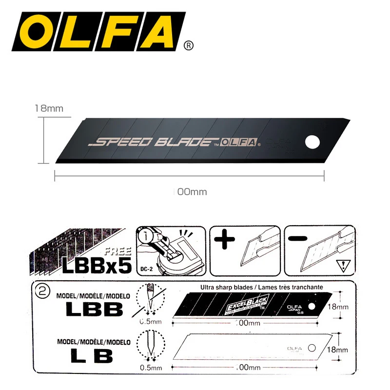 Japanese original OLFA L-5 18mm large utility knife, spiral lock, sharp and durable black blade, used for: wall covering, paper cutting, carpet