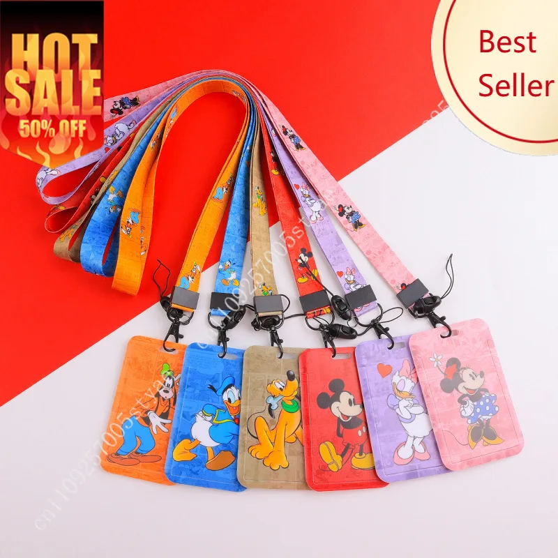 

Mickey Mouse Minnie Bus Card Holders Disney Cartoon Lanyards Door Card Case Neck Strap Business Card Holiday Party Gifts
