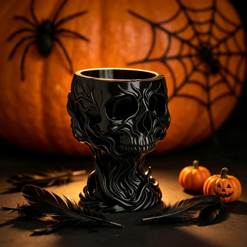 Candle Lighter - Black Streamlined Smoke-Colored Skull Tall Storage