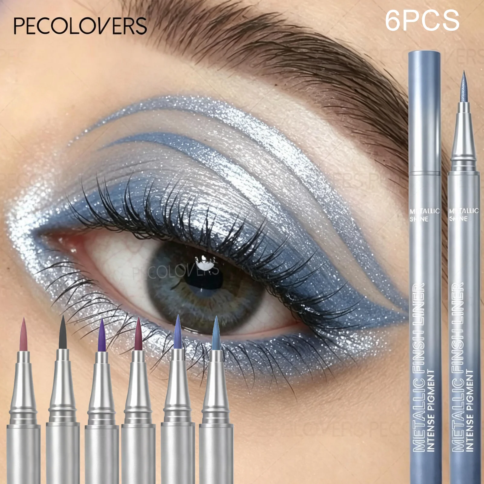 6pcs/set Waterproof Metallic Glitter Liquid Eyeliner Long-Lasting & Non-Smudge Eye Pencil - Makeup for Spring And Summer