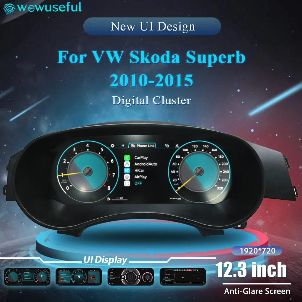 Wowuseful 12.3'' Digital Dashboard Cluster For VW Skoda Superb 2 2010-2015 Years Virtual Instrument Paneel Cockpit