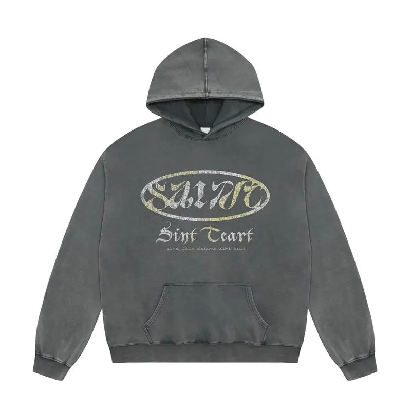 

Saint Letter Print Hoodie Men Women Vintage Long Sleeve Pullovers