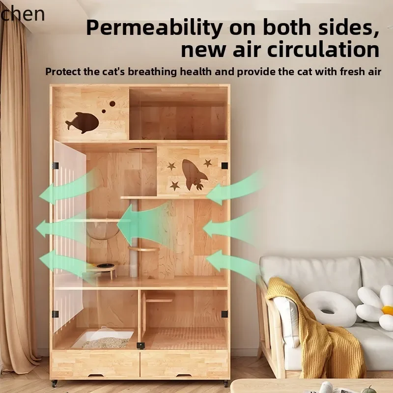 b11-7.1 solid wood pet cat villa indoor luxury glass three-layer cat cage