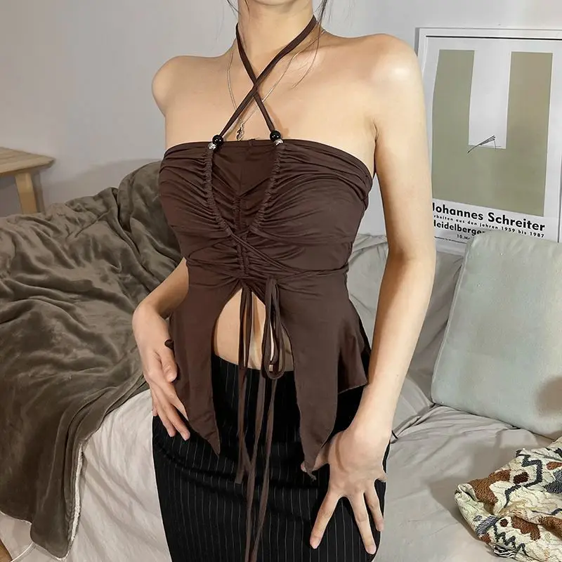 New Sexy Summer Cami Top Bowknot Lace-Up Sleeveless Cropped Vest Elegant Youth Clothes Women Fashion Off Shoulder
