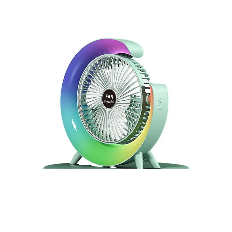 Xiaomi-ventilador portátil recargable por USB, dispositivo eléctrico con LED, 7 colores, 180 °, ajustable, 3 velocidades, para verano