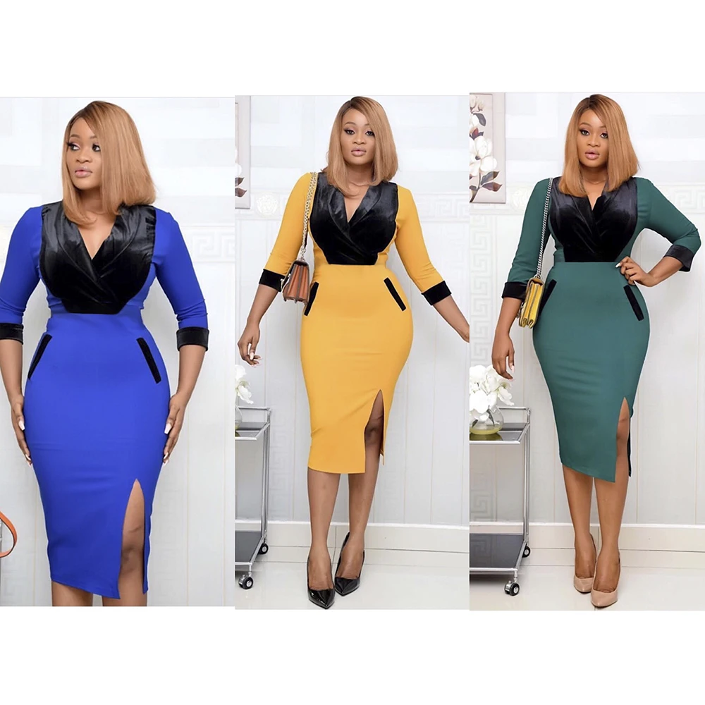 Women Half Sleeve Elegant Classy Office Ladies Bodycon Midi Dress New Fashion African Clothes