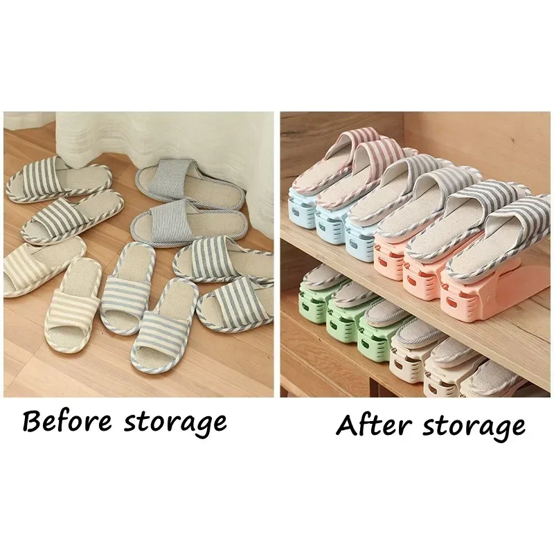Adjustable shoe organizer storage box Plastic Space Saving Shoe Slots Support Rack Double Layer Shoe-Shelf for Closet Cabinet