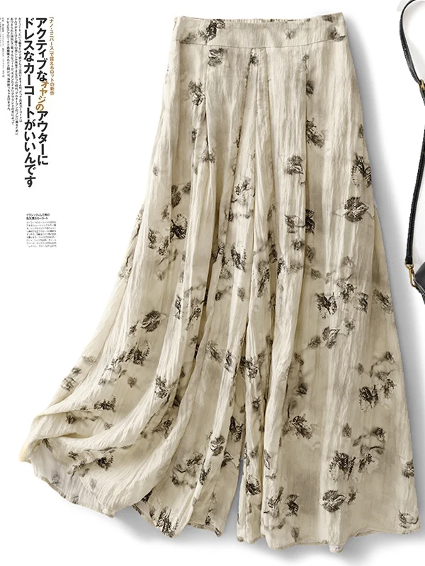 

Женские широкие брюки-юбка с ретро-принтом, свободные, с высокой талией, драпированные, повседневные, миди, летние, 2025, для работы и отдыха