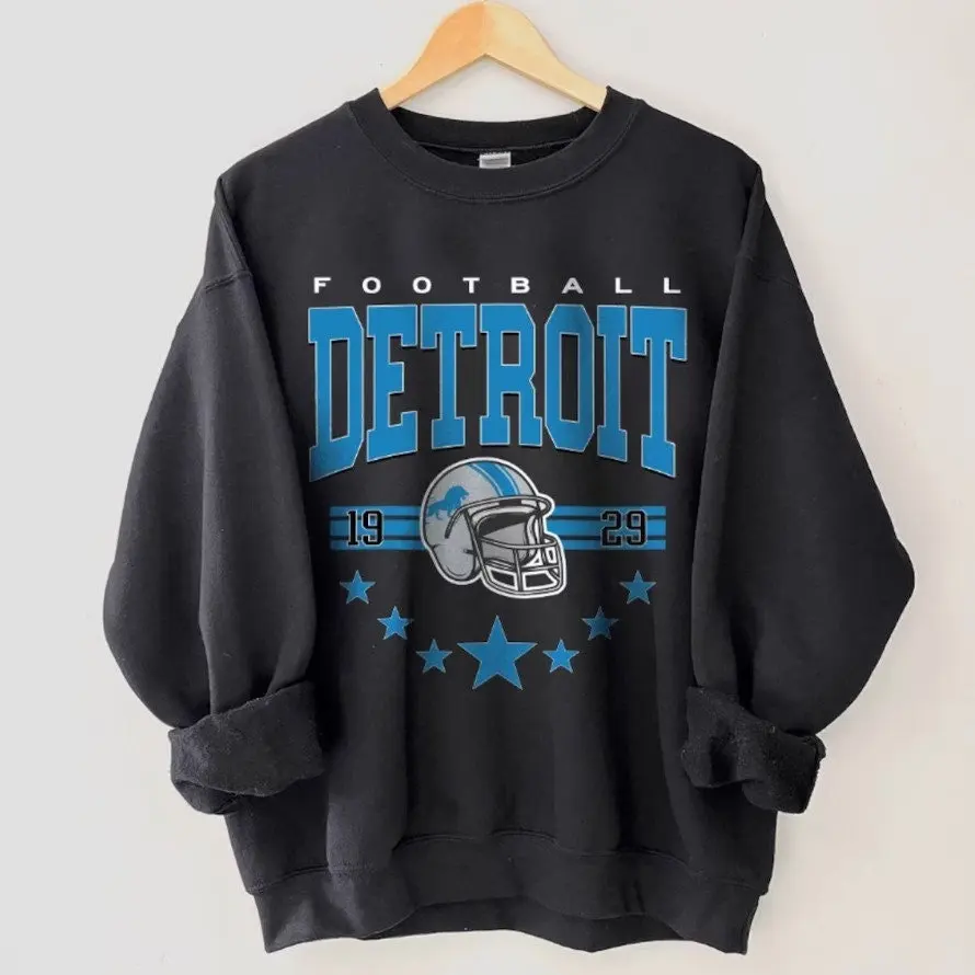 Detroit Football Slogan Female Sweatshirt Vintage Cartoon Football Helmet Print Women Clothes Retro Hot Sale Fashion Girl Tops