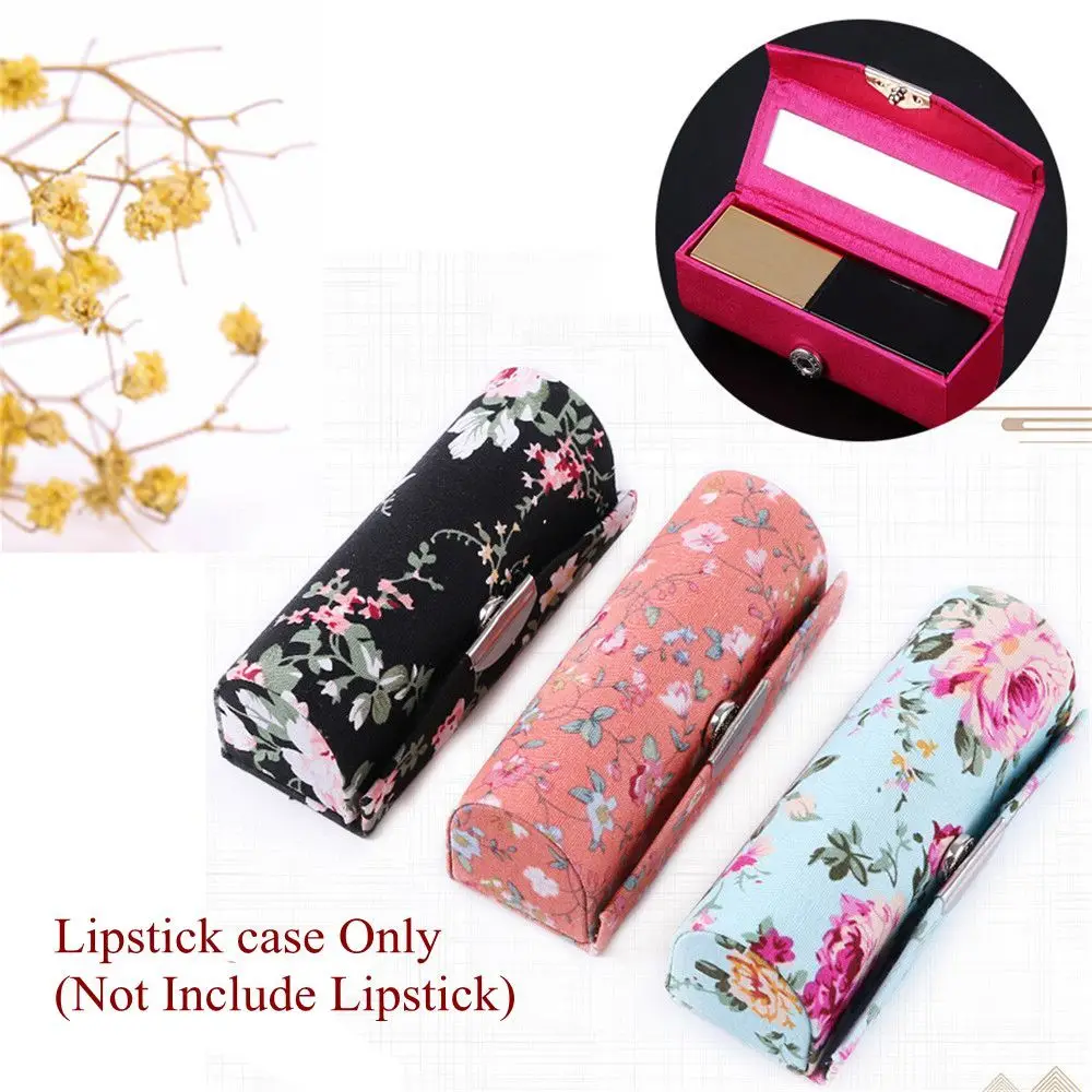 Hot New Retro Embroidered Makeup Storage Lipstick Case Jewelry Holder Lip Gloss Box Mini Mirror