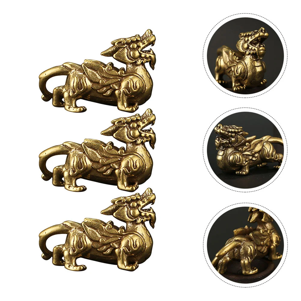 3 PCS Ornament Decoration Table Centerpiece Feng Shui Yao Chinese Wealth Figurine Key Chain Gold Pure Copper