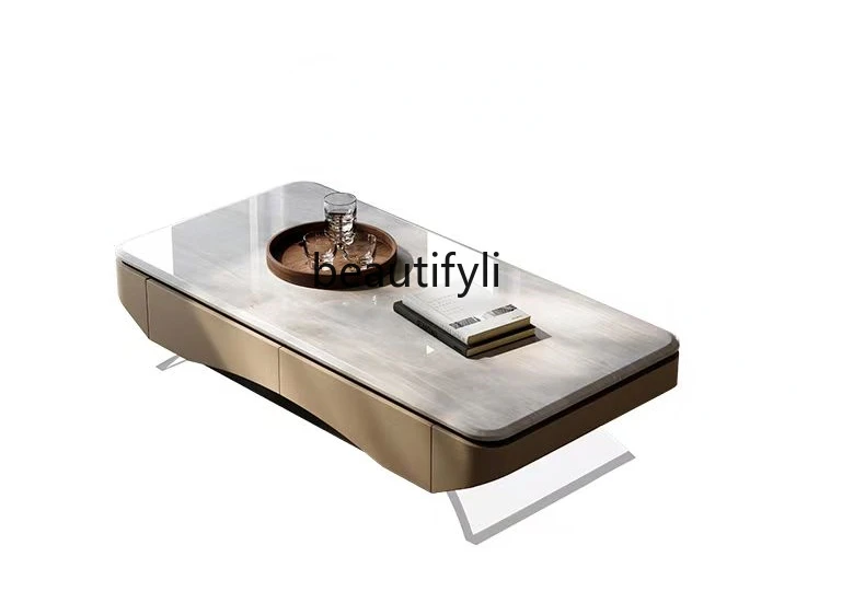 

Light luxury marble coffee table living room solid wood designer Italian minimalist natural luxury stone coffee table