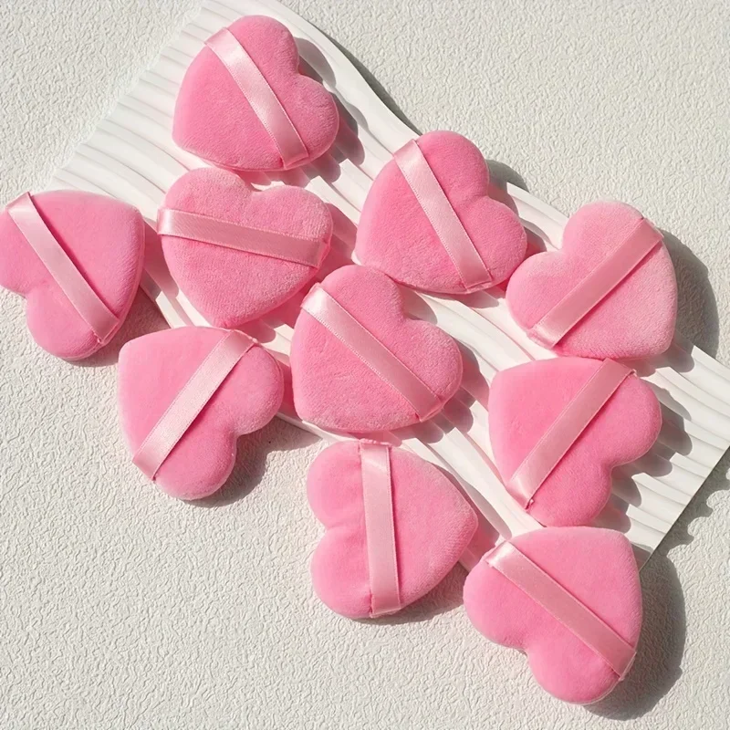 ハートベルベットパフ 10 個 リボンハンドル付き - 低刺激性の両用メイクアップスポンジ 顔と体用 |   環境に優しい美容ツール