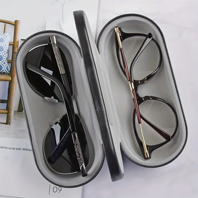 Eyeglass Case Pu Learther Double Layer Glasses Case With Mirror Creative Sunglasses Box Holder Portable Travel Eyewear Accessory