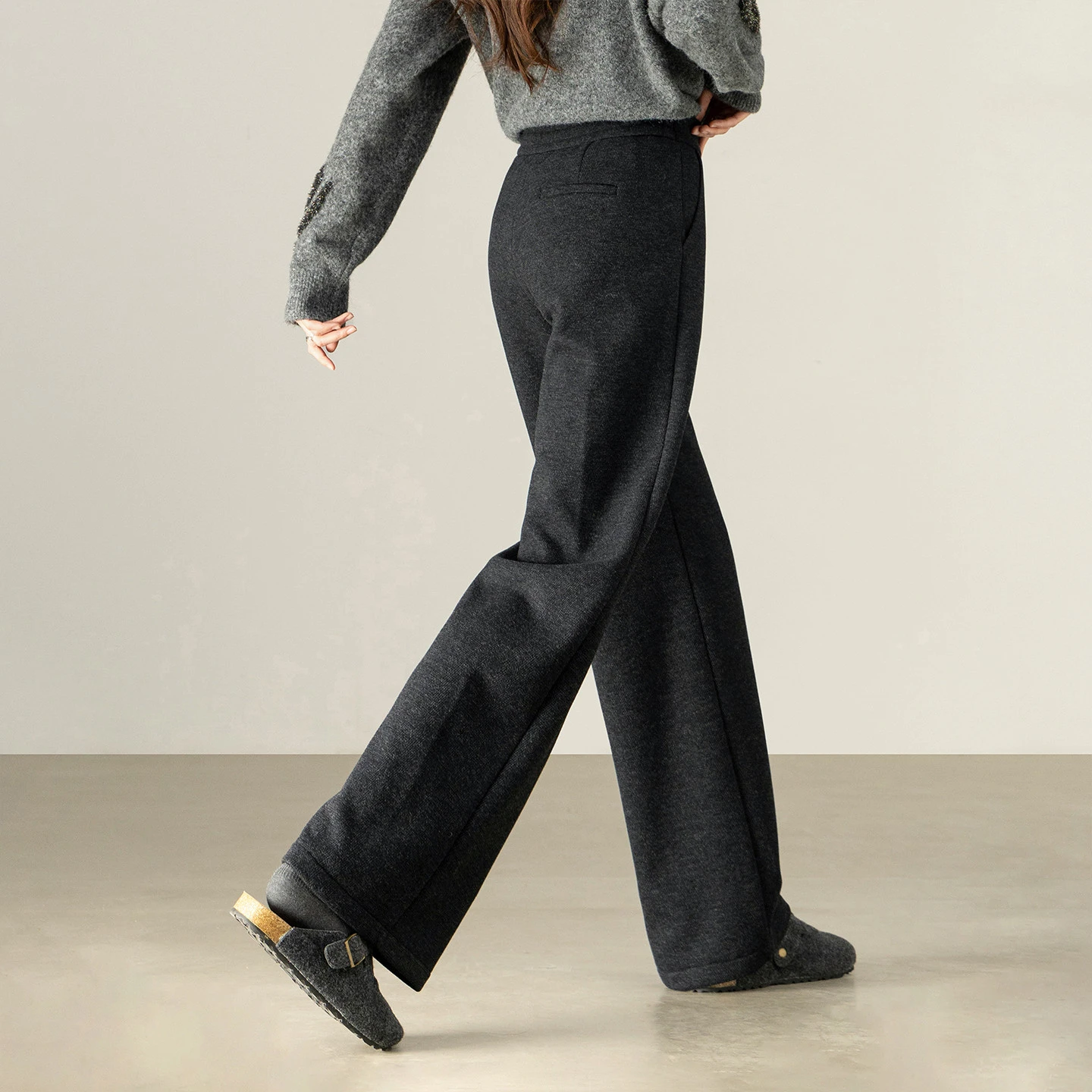 SENTUBILA Commute Trousers for Women 2025 Winter Wool Blend Fleece Lined Knit Straight Long Pants Simple Woman Clothes 154KA6339