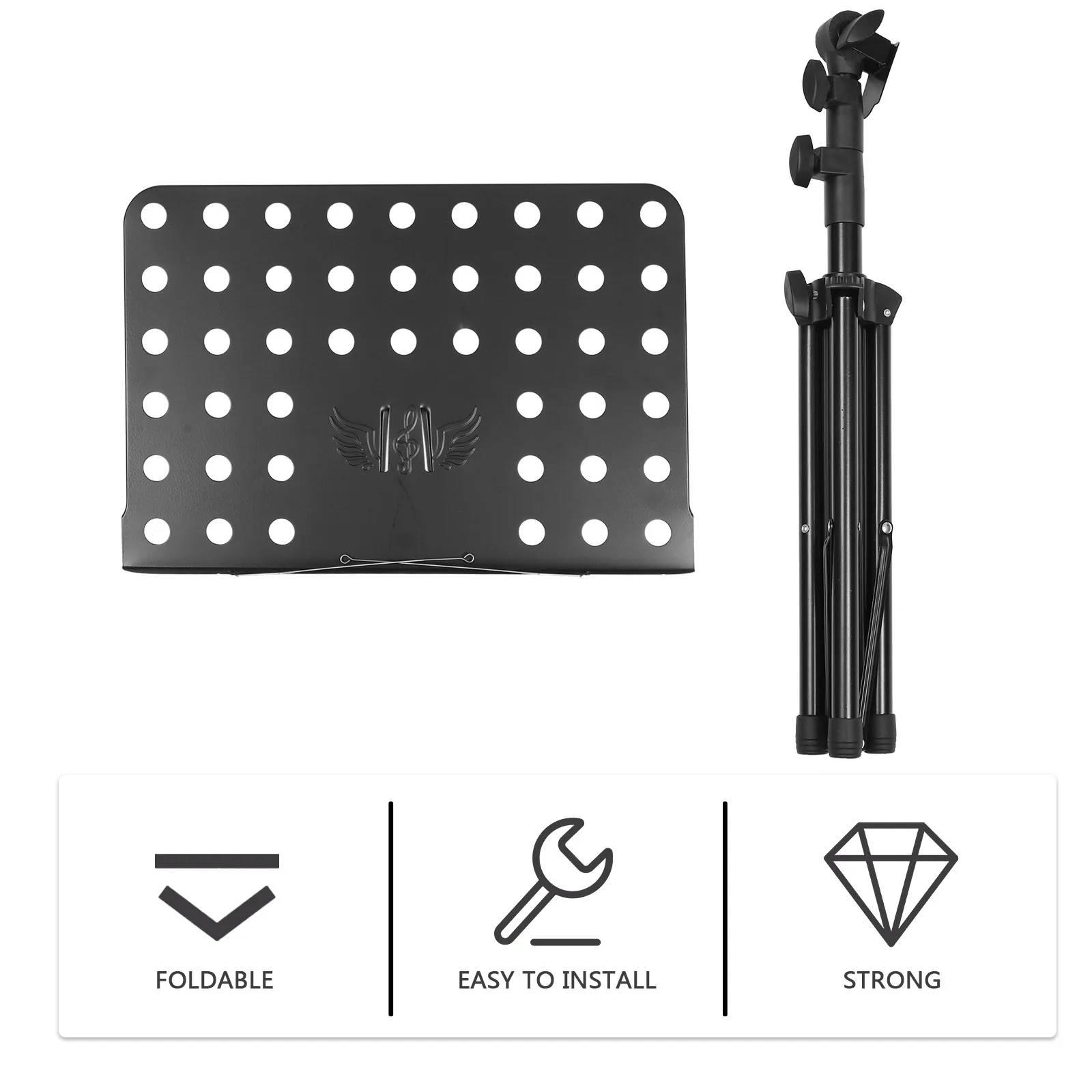 

1pc Foldable Retractable Music Tripod Stand Sheet Holder For Guitar Cooking Portable Orchestral Sheet Music Stand Holder Black
