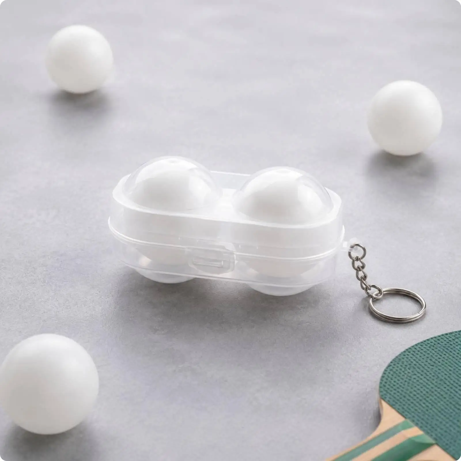 Dual Ball Ping Pong Case PE Tough Transparent Holder Keyring Carry Box for Table Tennis Training and Outdoor Use