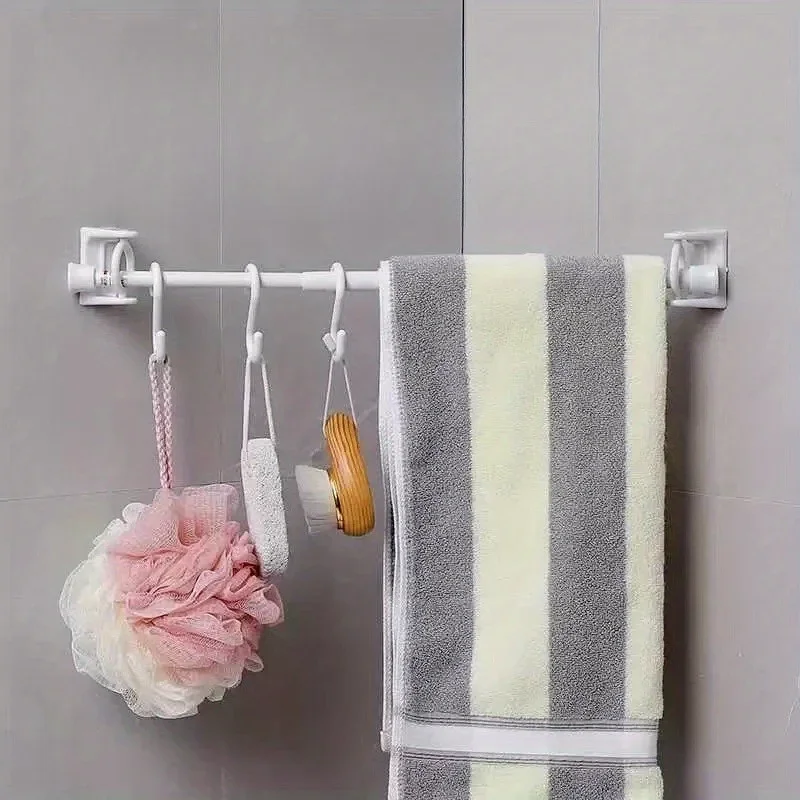 Rotating Curtain Rod Holders Self‑Adhesive No‑Drill Design Bathroom Towel Rod Brackets