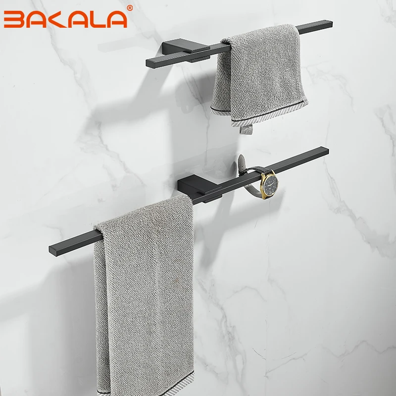 

Black 40/50cm Movable Towel Rack Towel Hanger Bath Towel Holder Wall Towel Bar Space Square Bathroom Shelf Kitchen Storage Rack