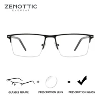 Gafas graduadas cuadradas ZENOTTIC de talla M para hombre, gafas ópticas de medio marco para Metal de alta calidad, fotocromáticas antiluz azul