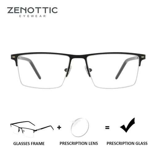 Imagen 1 del producto Gafas graduadas cuadradas ZENOTTIC de talla M para hombre, gafas ópticas de medio marco para Metal de alta calidad, fotocromáticas antiluz azul
