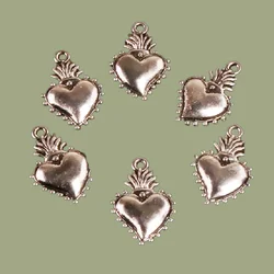 15pcs Silver Plated Three Dimensional Mexican Sacred Heart Pendant DIY Charm 3D Catholic Bracelet Earrings Jewelry Crafts Making