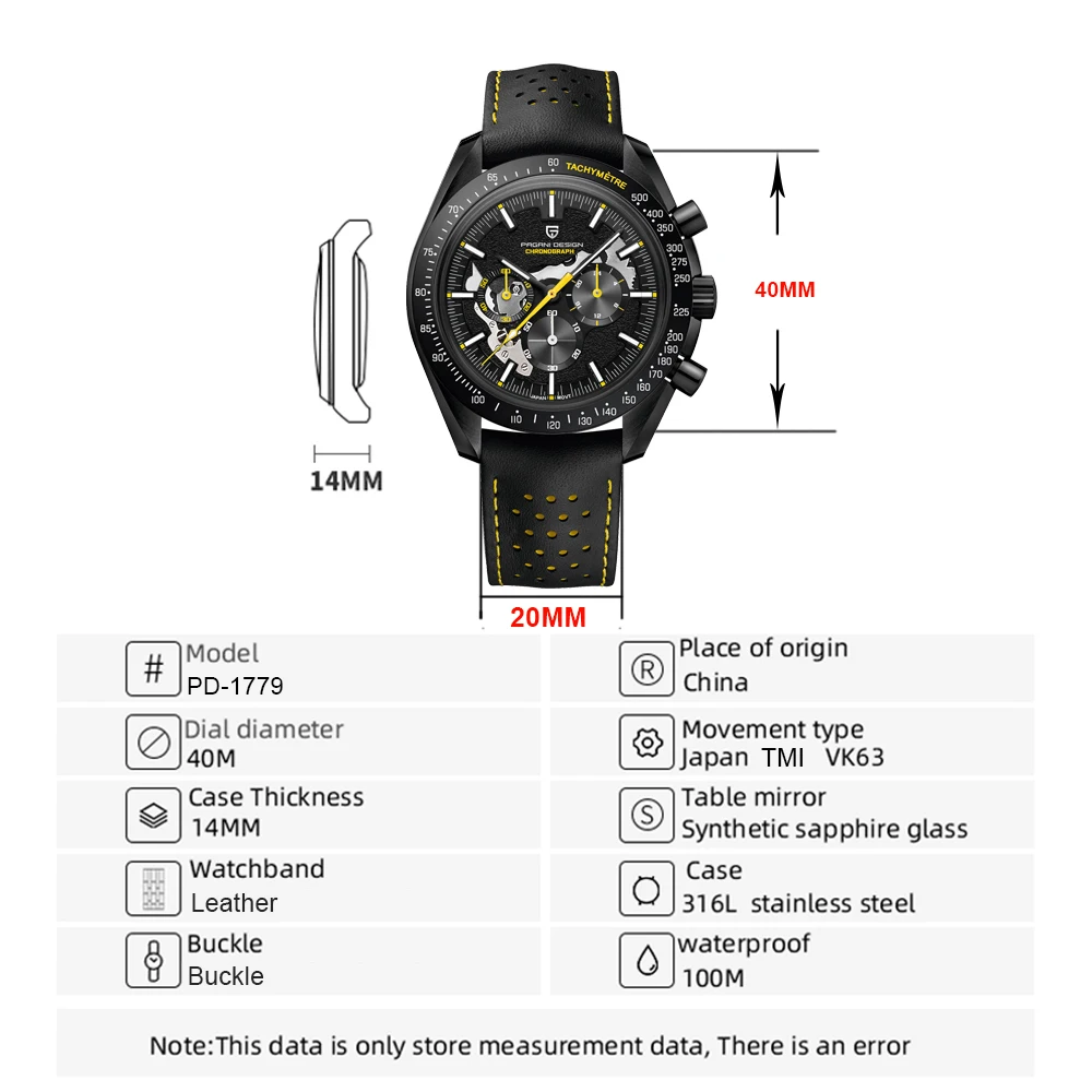 2025 New PAGANI DESIGN Moon Men's Watches Luxury Chronograph Quartz Watch For Men AR Sapphire Waterproof Sports Leather Clock