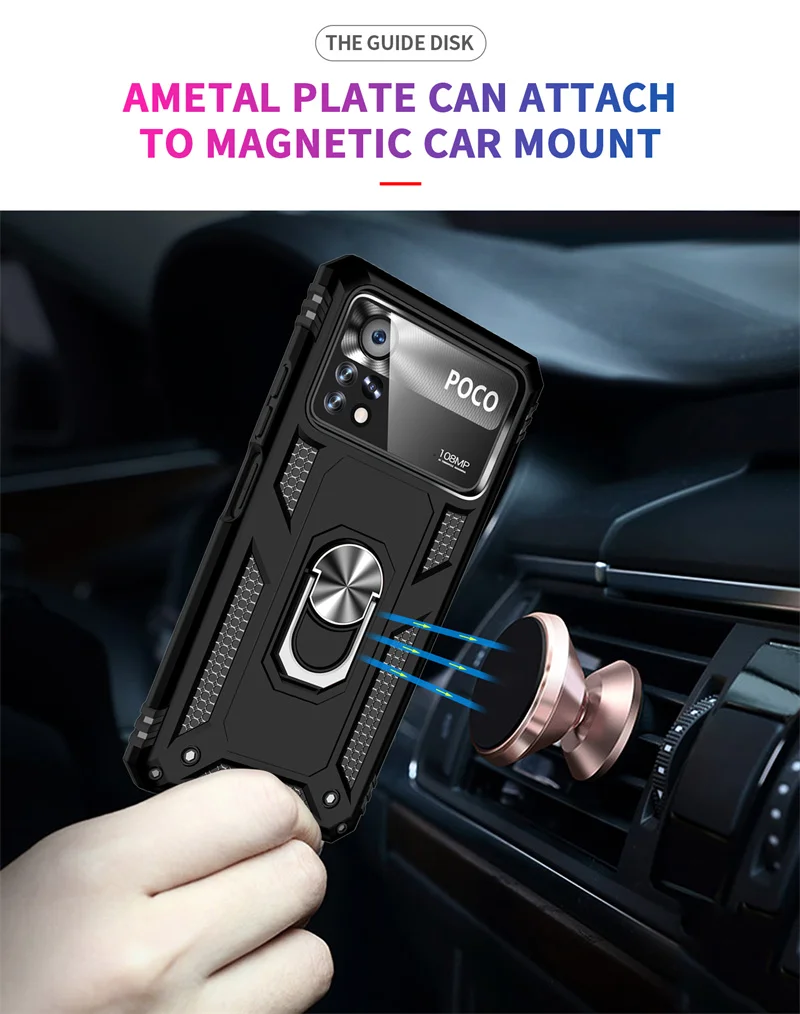 For Xiaomi Poco X4 Pro Case Magnet Metal Ring Armor Shockproof Coque For Poko Poxo Little X4 Pro X4Pro Pocox4pro 5G Bumper Case