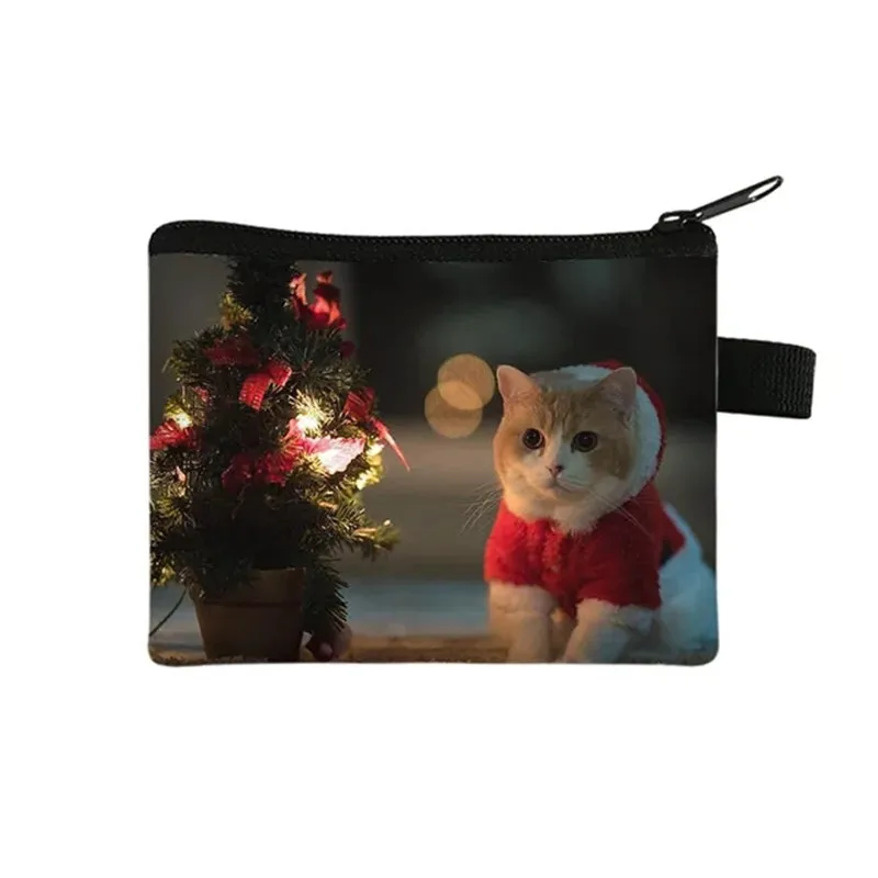 Merry Christmas Animals Print Money Bag Cute Dog / Cat / Hamster Coin Bags Credit Card Purse Women Sanitary Napkin Bag Gift Bag