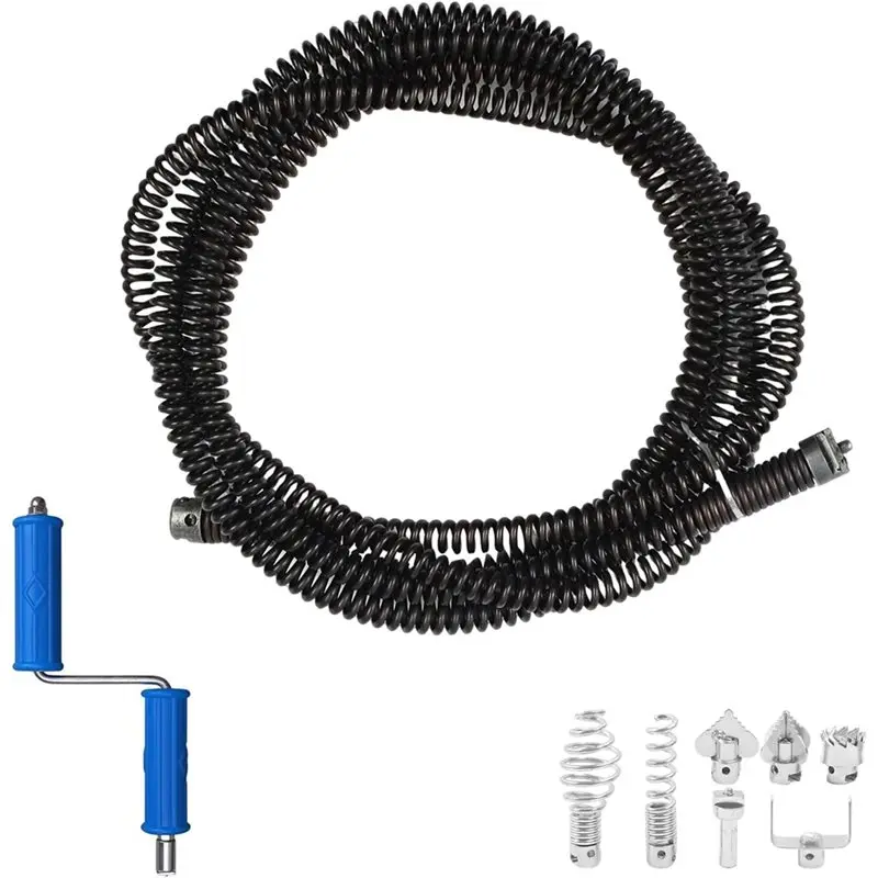 

【Акция】Твердый трос для прочистки канализации - 16,6 футов x 1/2 дюйма со стальным гибким цельным сердечником, канализационный бур с шестью ножами