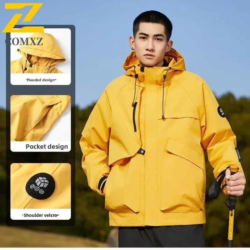 

COMXZ 2025 Couple Graphene Fleece Thick Mountain American Outdoor Windbreaker Autumn Winter Trench Jacket Trendy Patch Hoodie