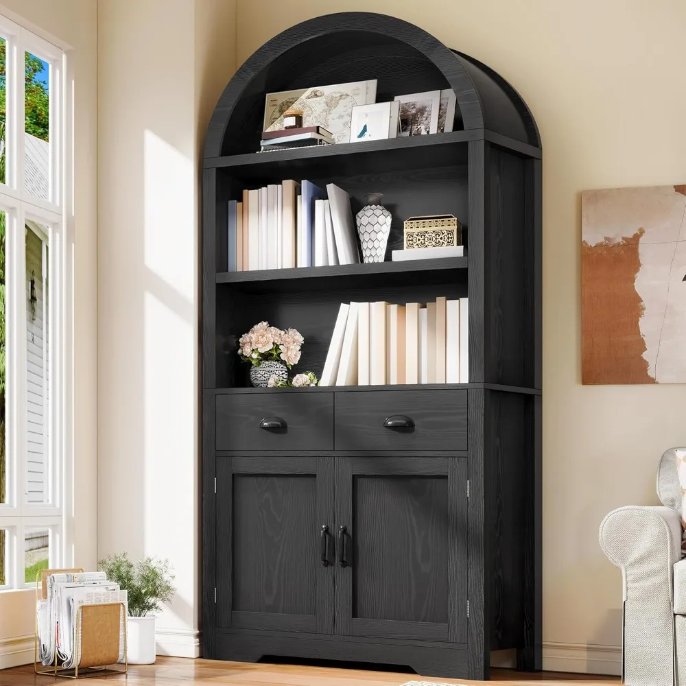 

Arched Bookcase, 71 High Bookcase with Drawers Arched Bookcase with Storage, Bookshelf Display Storage Rack with Adjustable