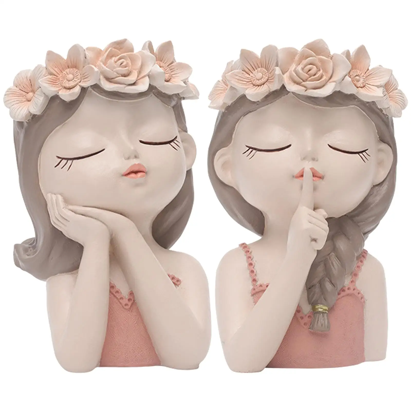 Female Portrait Resin Succulent Pots Mini Cactus Vase Desk Decorations
