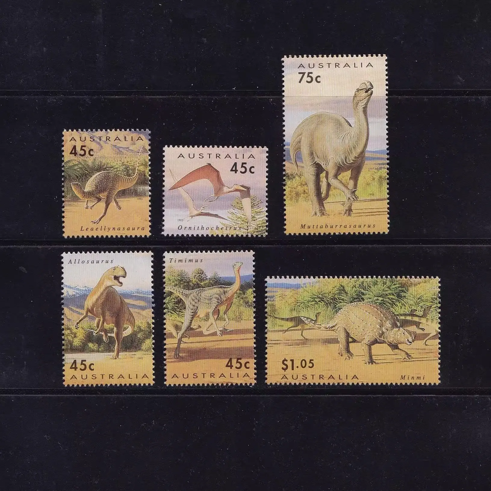 Sellos postales de Australia Y1993 animales prehistóricos dinosaurio Kylosaurio Pterosaurio tiranosaurio Allosaurus sellos postales coleccionables